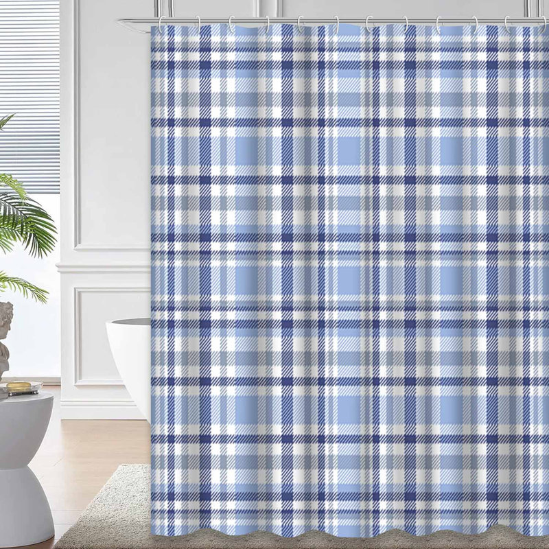 Rideau de douche sans couture à rayures écossaises tartan sans couture avec 12 crochets, L 72 po x l 78 po