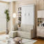 Grand lit escamotable mural avec canapé et tablettes, blanc
