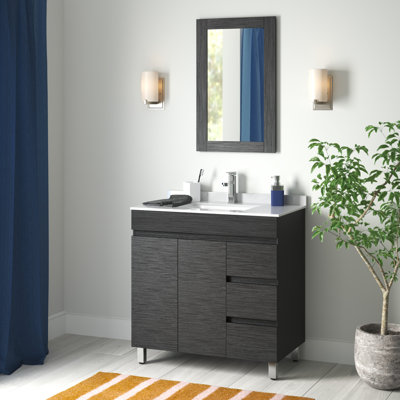 Duccia 31.89'' Single Bathroom Vanity with Poly Marble Top with Mirror