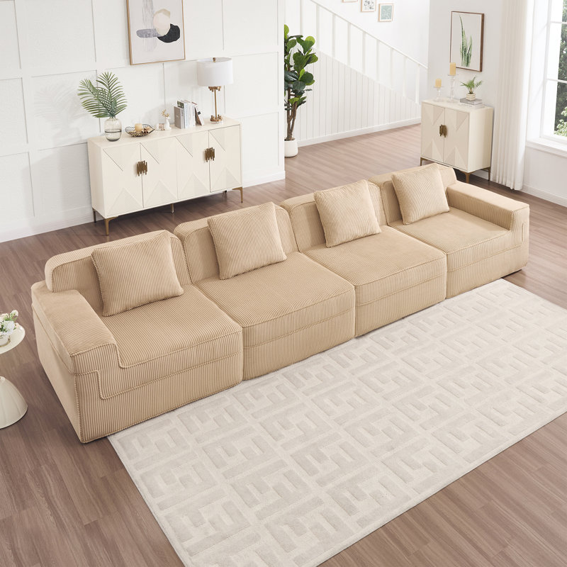Canapé modulaire 4 places, H 33,8 po x l 153,5 po x P 41,3 po, 4, Chameau
