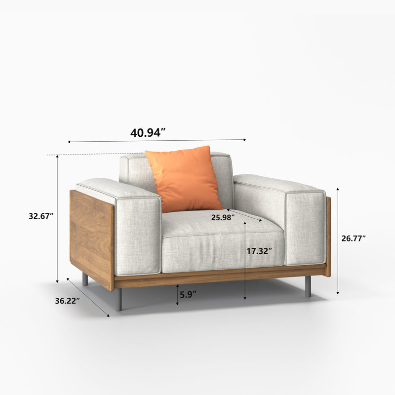 40.94 Inch Mid Century Modern Armchair Wood Frame Accent Chair with Removable Washable Cover Deep Seat Single Sofa for Living Room Bedroom Reading Nook Grey