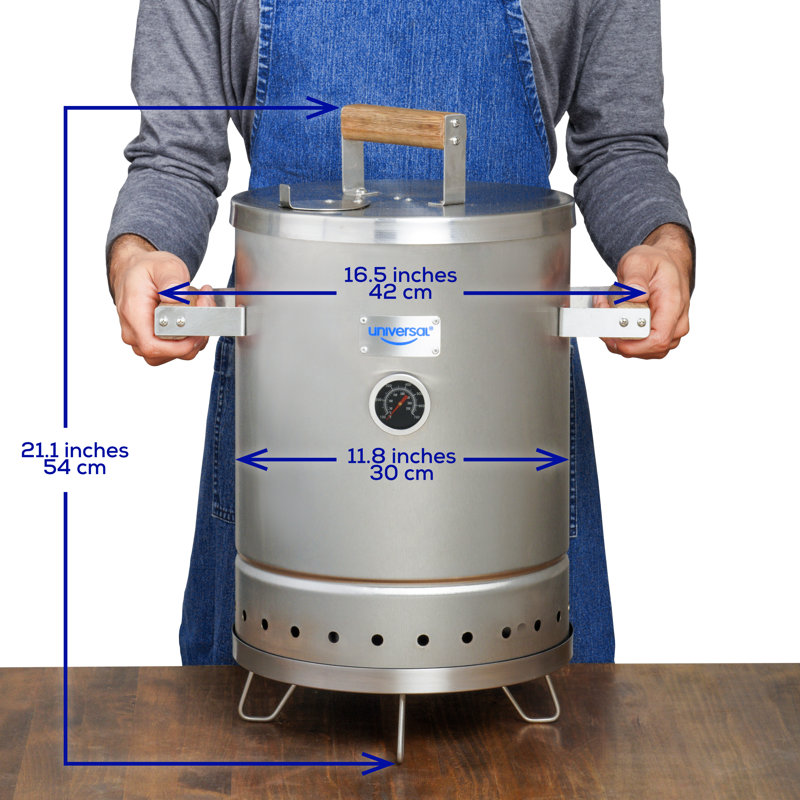 Capacité universelle de fumoir au charbon portatif (6 lb), ensemble de fumoir en baril de barbecue en acier inoxydable, fumoir de barbecue vertical avec thermomètre et contrôle du débit d'air, pour le camping, la cour arrière, la queue