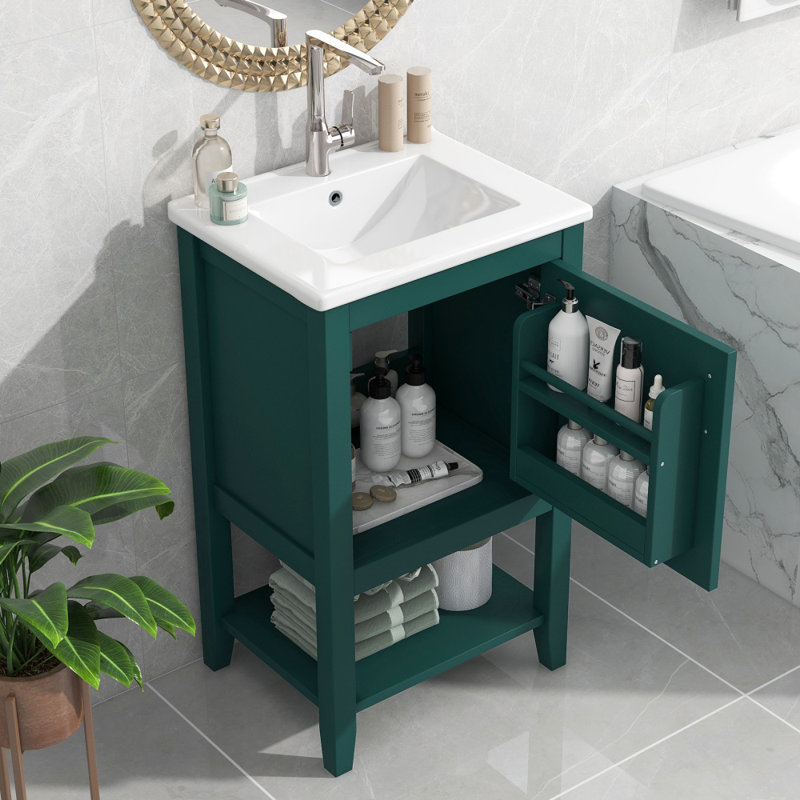 Meuble-lavabo de 20 po avec lavabo, armoire de salle de bain avec porte à fermeture douce, support de rangement et tablette ouverte