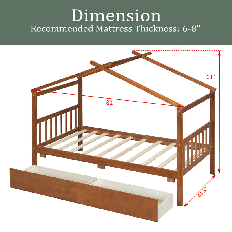 Lit simple en bois avec tiroirs, Noyer