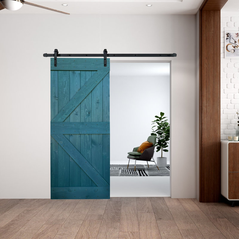 Dark Walnut 36in x 84in Pine Wood Sliding Barn Door with Hardware Kit