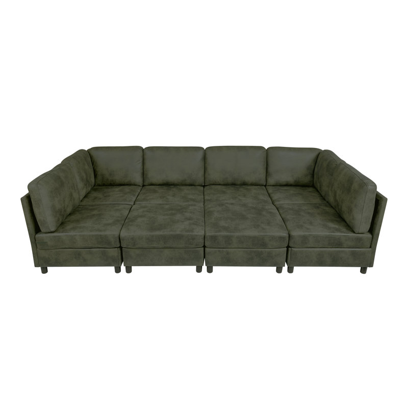 Canapé modulaire en similicuir Keslyme, Olive Faux Leather, Round
