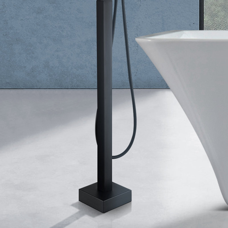  Topcraft Single Handle Floor Mounted Freestanding Tub Faucet with Handheld Shower，Matte Blcak, Matte Black