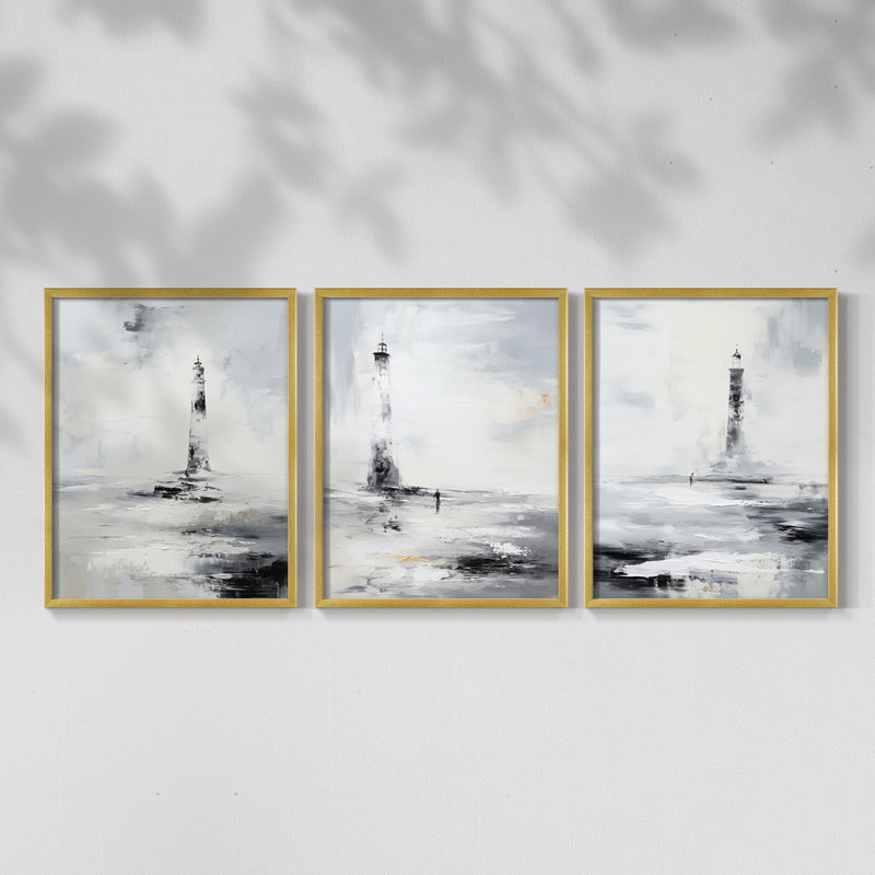 Série Sea and Shore Cxxiv - Ensemble de 3 estampes numériques encadrées - Prêt à être accroché, Doré, H 20 po x l 16 po