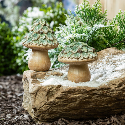 5"H Winter Mushroom Statue, Set of 2