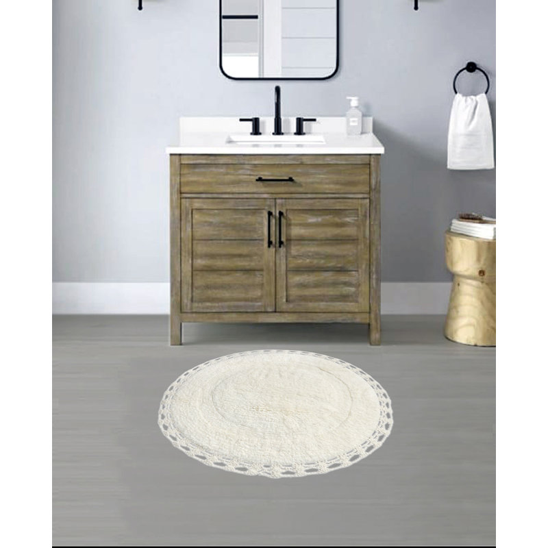 Saross 100% Cotton Non-Slip Bath Rug, Ivory
