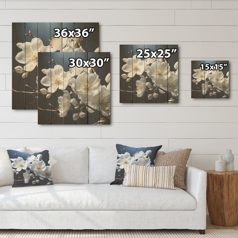 Blossuming Dogwood I - art mural en bois de cornouiller sur bois de pin naturel, H 30 po x l 30 po
