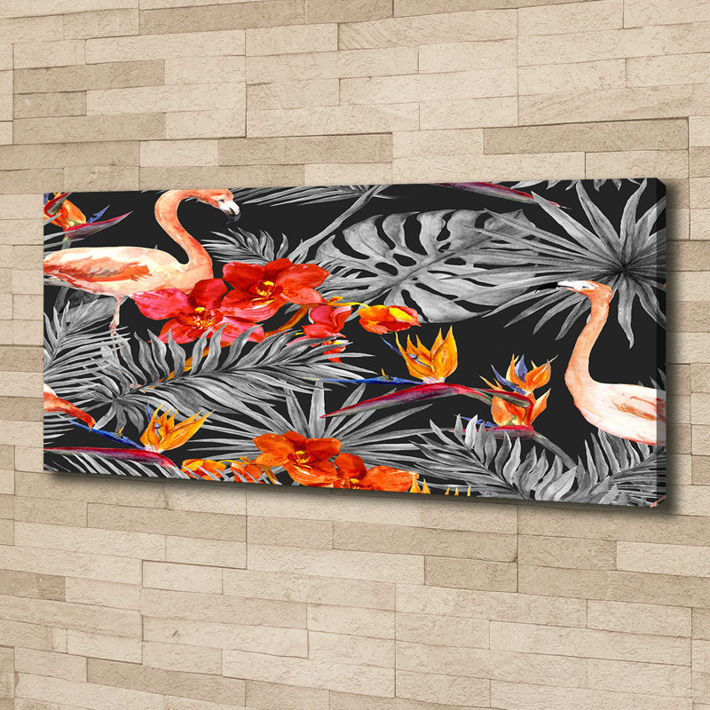 Flamingos And Flowers - Wrapped Canvas Print
