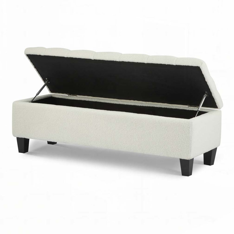 Boucle Upholstered Bench with Rubber Wood Legs,, Beige