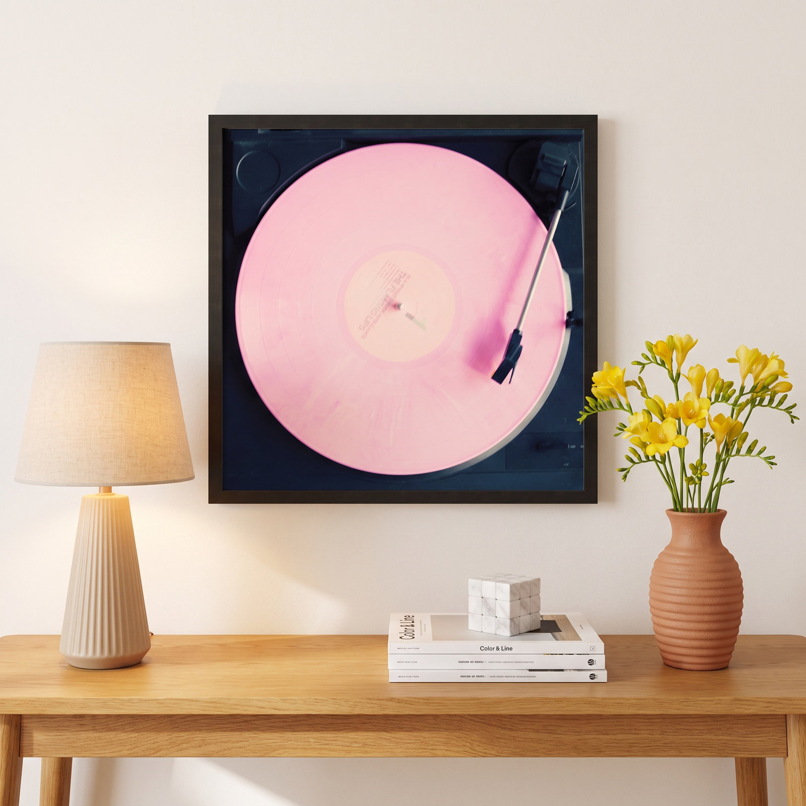 Pink Record by Caroline Mint, 25.25" H x 25.25" W x 0.88" D, Black