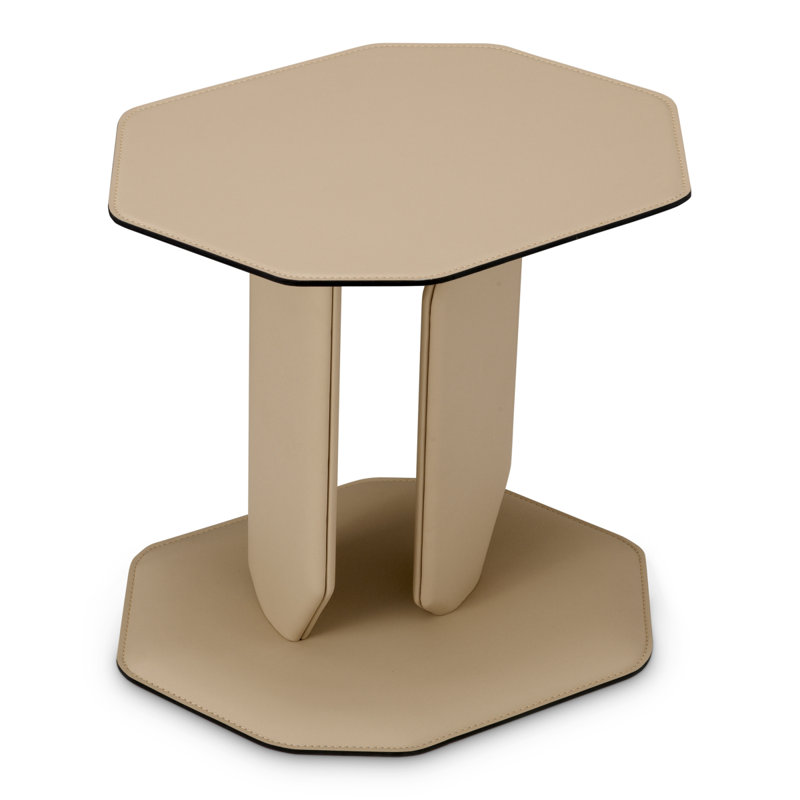 Side Table Maurizio Faux Leather, Light Brown