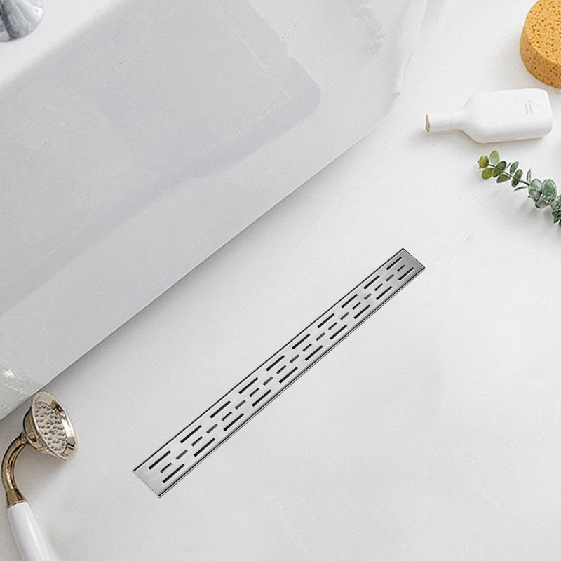 30 Inches Linear Shower Drain With Removable Bar Pattern Grate,Linear Drain With Hair Strainer And Leveling Feet,Stainless Steel,Brushed Nickel