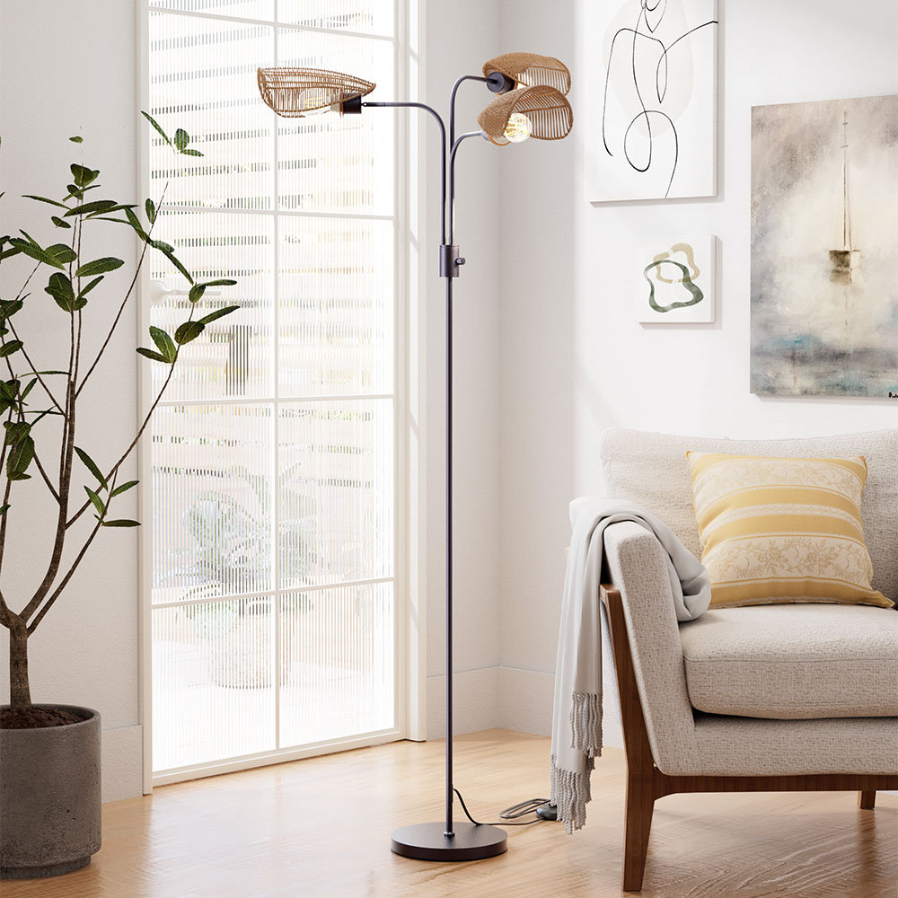 17 Stories Paper Rope String-Wrapped Lampshade 3-Light Floor Lamp ...