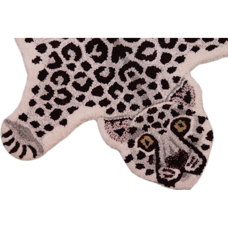 Tapis gris en laine touffeté à la main à imprimé animal 2 pi x 3 pi Nouveauté