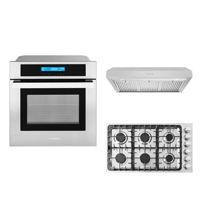 Cosmo 3 Piece Kitchen Appliance Package with 36'' Gas Cooktop Under Cabinet Range Hood