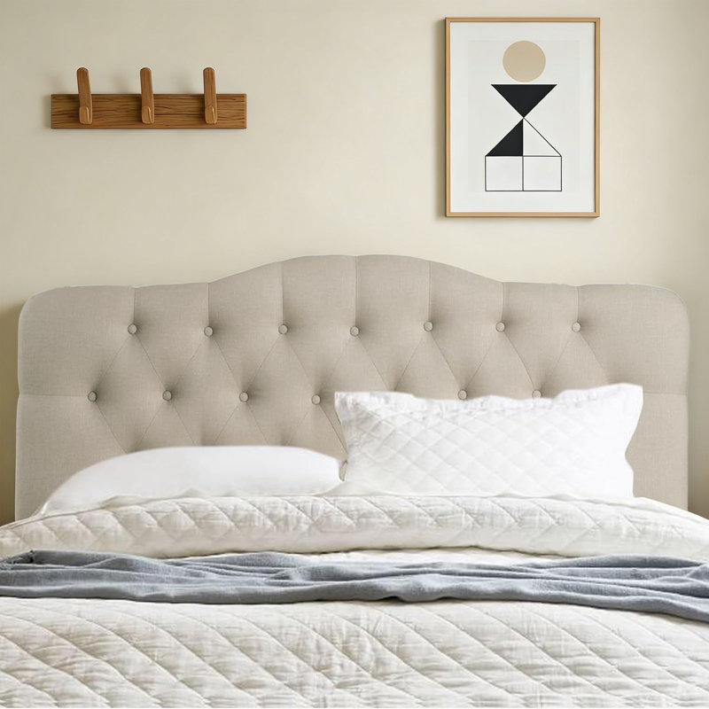Tête de lit capitonnée et capitonnée, tête de lit en bois massif avec pieds en bois, tête de lit à hauteur réglable de 34 po à 43 po, tête de lit en tissu au design moderne, beige