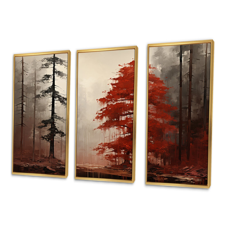 Ensemble de salon mural Redwoods Mystic Landscape - Tree Redwood, Cadre flottant doré, H 32 po x l 48 po x P 1 po