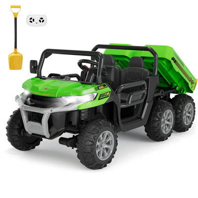 24V 2-Seater Kids Electric Dump Truck, 6-Wheeler Ride On Vehicle with 4×75W Motors, Auto-Lifting Bed, Parent Remote Control, Electric Toy Truck for Big Kids