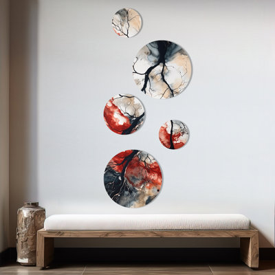 Ensemble de 5 décorations murales encre liquide rouge et noir captivant