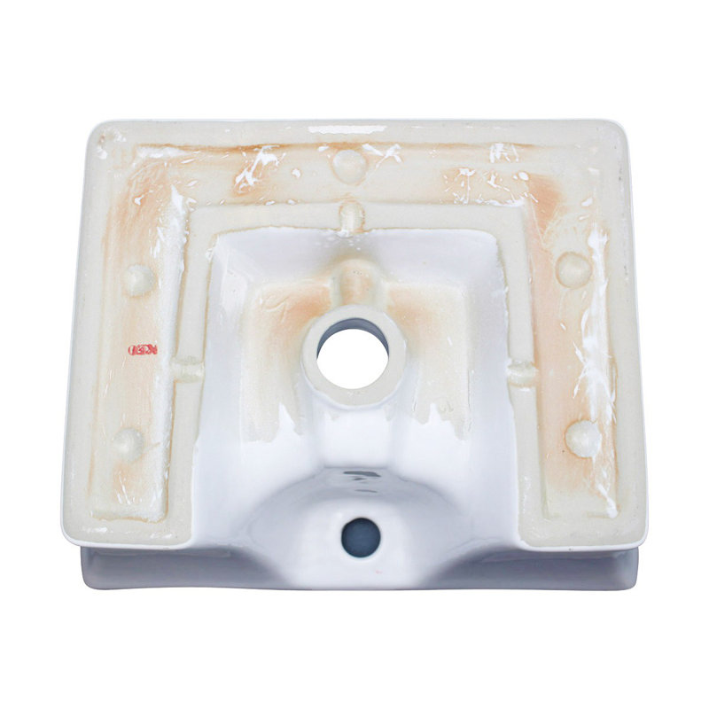 Gloss White Ceramic Square Vessel Bathroom Sink with Overflow