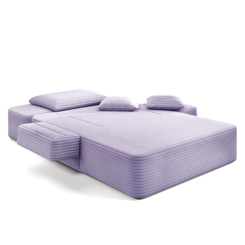 Chaise longue en velours côtelé pelucheux mauve 3 coussins de rangement inclus