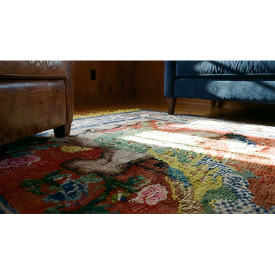 Petit tapis en soie à motif paon antique et grue chinoise