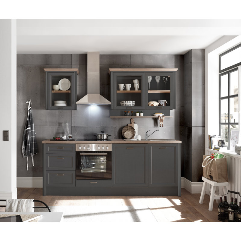 Kitchen Unit 230 Cm Without Appliances Charcoal, Black