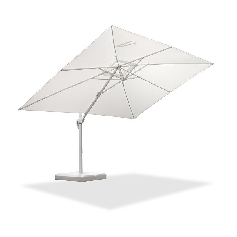 Rossanna White Pole 9' x 11' Rectangular Economical Large Cantilever Umbrella with White Base, White