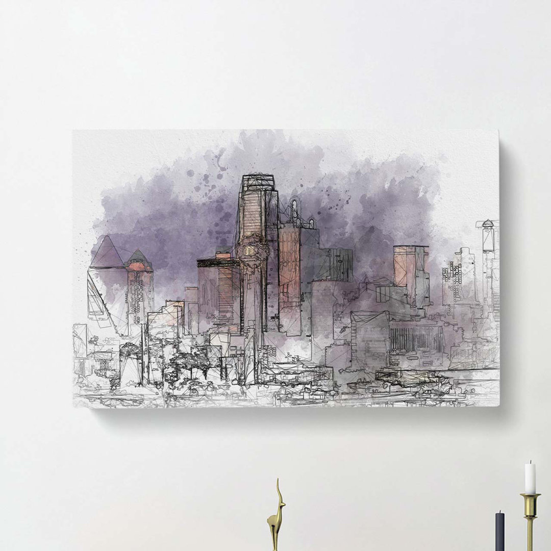 Dallas Texas Skyline at Dusk in Abstract - Wrapped Canvas