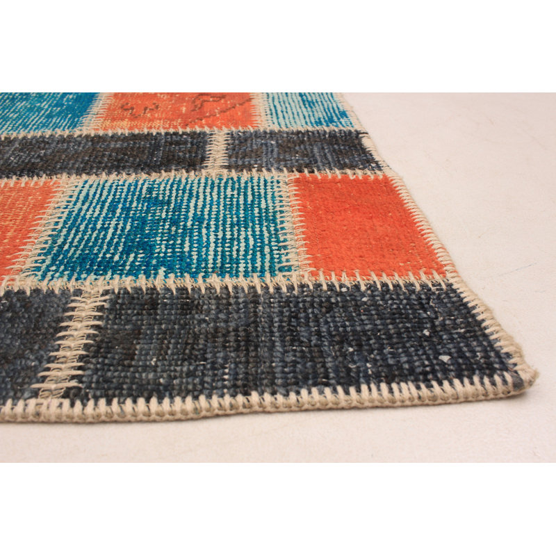 Tapis de zone en laine foncé/orange 4 pi 7 po x 6 pi 11 po à la main one-of-kind-noué la 2010 kosak Romig
