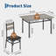 Ensemble table et chaises de salle à manger 5 pièces pour 4 personnes, comprenant une table rectangulaire et 4 chaises rembourrées à dossier haut. Structure en métal robuste, idéale pour les petits espaces. Couleur : gris rustique.-788157349