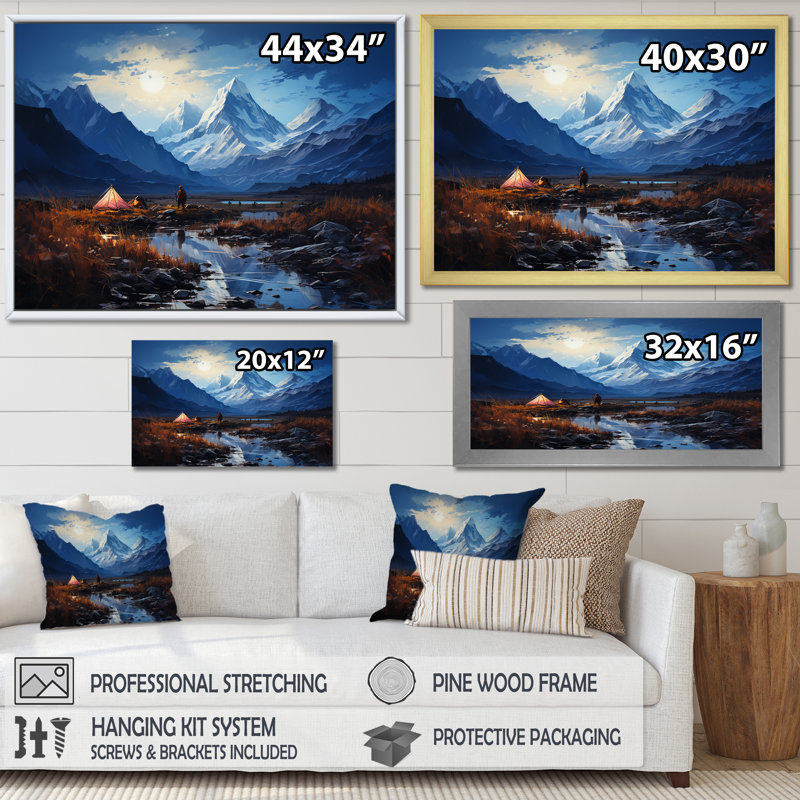 Mountain Mountain Solitude 1 - camping, art mural, Cadre de coin blanc fermé, H 34 po x l 44 po x P 1,5 po