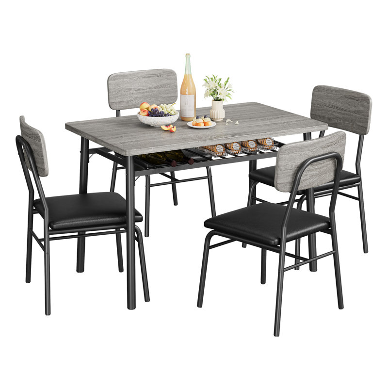 Ensemble de salle à manger 5 pièces pour 4 personnes, table de cuisine moderne avec support de rangement et chaises rembourrées, conception peu encombrante