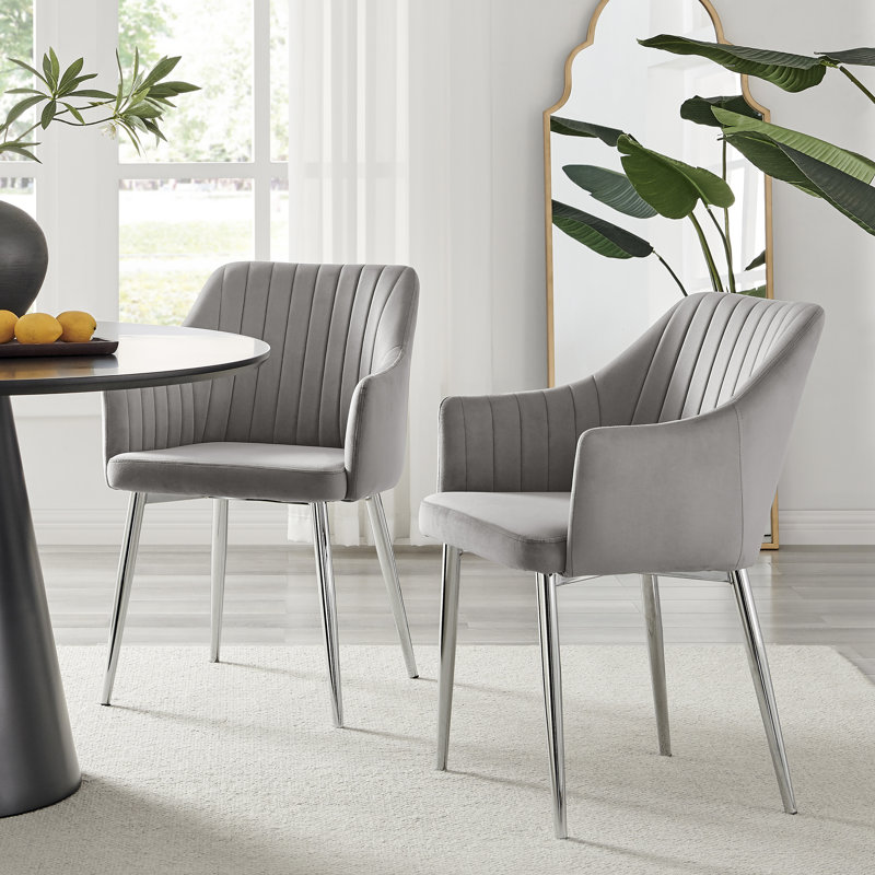 Chaises de salle à manger rembourrées en velours de luxe Wethersfield, Argenté, Gris