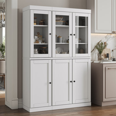 Vaisselier 100% bois massif 48,5 po avec portes Shaker, verre transparent et tablettes réglables Palace Imports