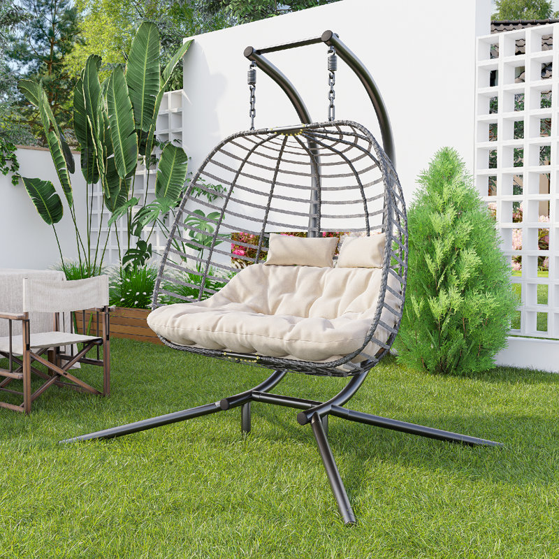 Double Hanging Egg Chair Wth Stand, Patio Hammock Swing Chair With Cushion Loveseat