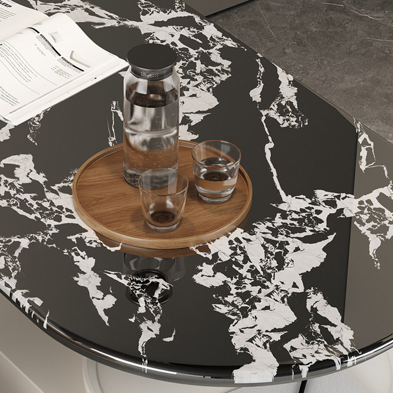 Table basse ovale en bois noir et bois manufacturé, 17.72" H x 51.18" W x 27.56" D