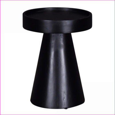 Black FSC Mango Wood Coffee Table, 16in Round Pedestal, Space-Saving for Living Room, Easy to Assemble
