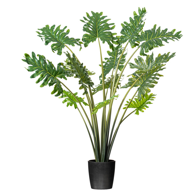 Tiny Green Faux Philodendron in Black Plastic Pot