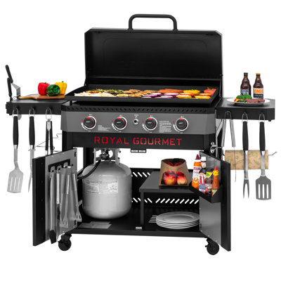 Royal Gourmet 4-Burner Propane Gas Griddle with Hood, Black