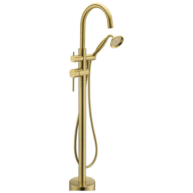 Brushed Gold Freestanding Brass Bathtub Faucet with Hand Shower