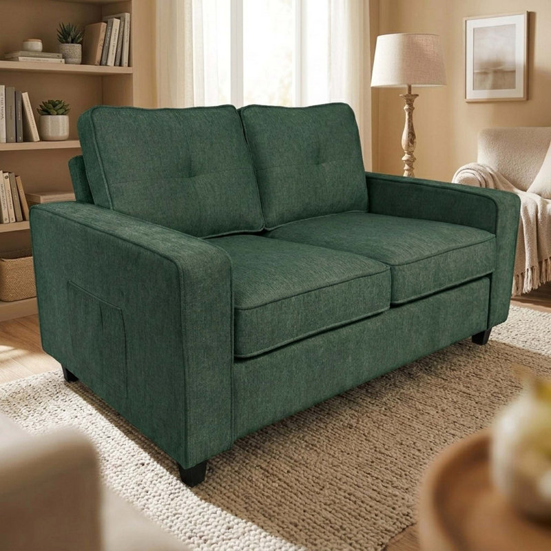Canapé compact en chenille avec coussins amovibles, Chenille vert foncé