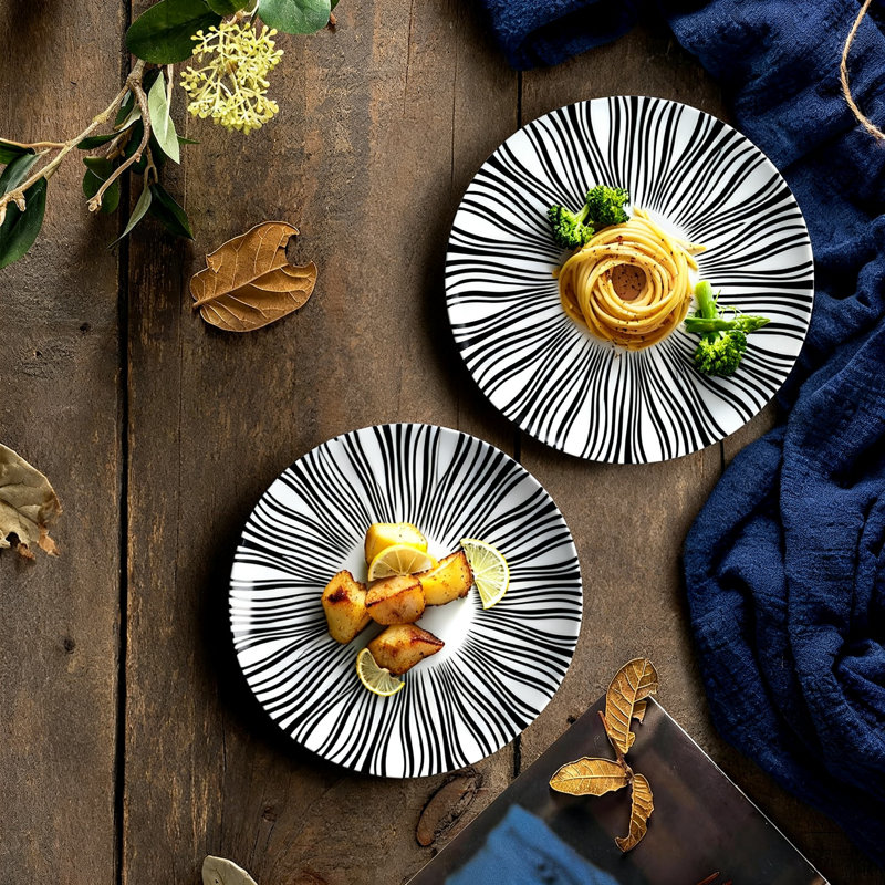 Assiettes plates en céramique 8 pouces, allant au micro-ondes, au four et au lave-vaisselle, ensemble de 6, (blanc), Blanc