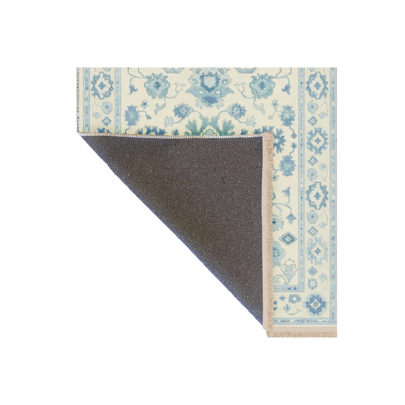 Tapis bleu tissé lavable rétro Mosso, 3'3" x 4'11"