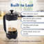 Cafetière 11 oz en verre borosilicaté avec filtre à 3 couches en acier inoxydable et poignée résistante à la chaleur