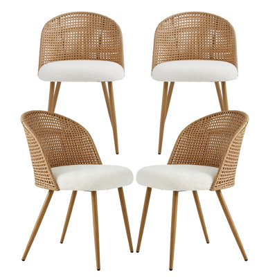 Ensemble de chaises de salle à manger en rotin - Chaise de cuisine en rotin PE rembourrée avec coussin bouclé
